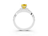 Silver Emerald Cut Yellow Sapphire  Halo Twist Band Solitaire Prong Setting Ring_27