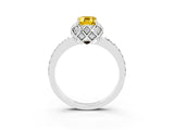 Silver Emerald Cut Yellow Sapphire Scalloped Halo Engagement Ring with Round Shared Prong Band_111