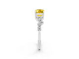 Silver Emerald Cut Yellow Sapphire Scattered Round Accent Ring with Prong Setting_32