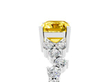 Silver Emerald Cut Yellow Sapphire Scattered Round Accent Ring with Prong Setting_35