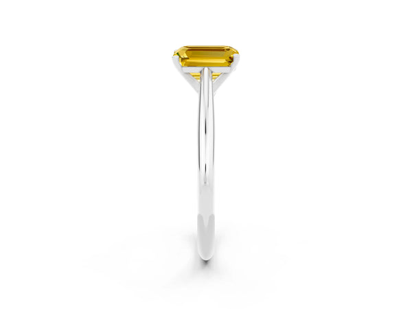 Sterling Silver Emerald Cut Lab-Grown Yellow Sapphire Solitaire Cathedral Engagement Ring
