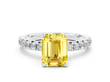 Silver Emerald Cut Yellow Sapphire Solitaire Pavé Engagement Ring with Round Band and Prong Setting_90
