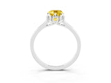 Silver Emerald Cut Yellow Sapphire Solitaire Ring with Flower Prong Setting and Classic Band_15