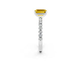 Silver Emerald Cut Yellow Sapphire Solitaire Ring with Round  Pavé Band and Four-Prong Setting_38