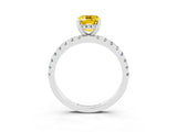 Silver Emerald Cut Yellow Sapphire Solitaire Ring with Round  Pavé Band and Four-Prong Setting_39