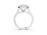 Silver Emerald Diamond Halo Ring with Milgrain Frame and Pavé Band 3