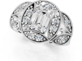 Silver Emerald Diamond Milgrain Marquise Filigree Engagement Ring with Prong Setting_7