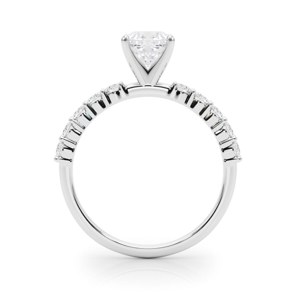 Silver Emerald Diamond Pavé Band Solitaire with Four-Prong Setting 1