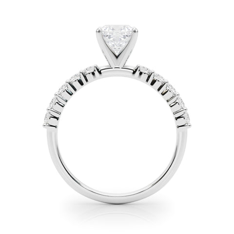 Silver Emerald Diamond Pavé Band Solitaire with Four-Prong Setting 1