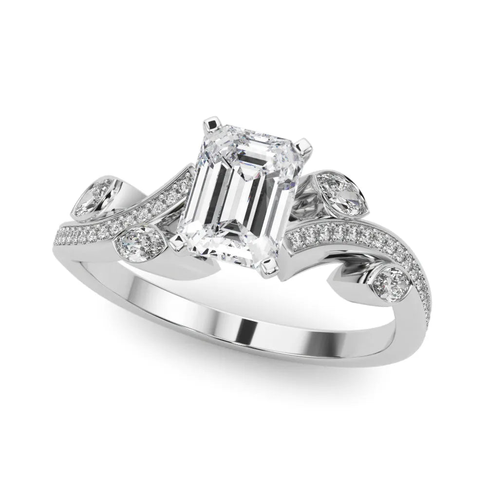 Silver Emerald Diamond Swirl Band with Prong Setting