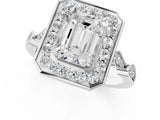 Silver Emerald Halo Diamond Engagement Ring with Twisted Band and Four-Prong Setting 2