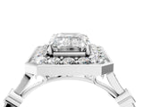 Silver Emerald Halo Diamond Engagement Ring with Twisted Band and Four-Prong Setting 5