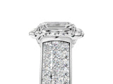 Silver Emerald Halo Round Diamond Pave Band with Prong Setting 5