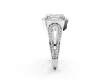 Silver Emerald Halo Split Shank Milgrain Diamond Ring_20