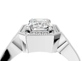Silver Emerald Halo Split Shank Milgrain Diamond Ring_22
