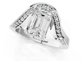 Silver Emerald Solitaire Diamond Engagement Ring with Pave Band and Four-Prong Setting 1