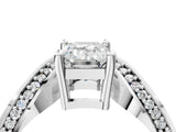 Silver Emerald Solitaire Diamond Engagement Ring with Pave Band and Four-Prong Setting 4