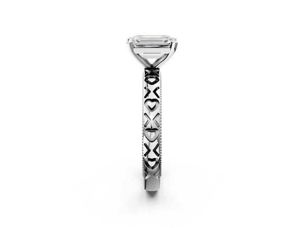 Sterling Silver Emerald Cut Solitaire Engagement Ring Setting with XO Engraved Band
