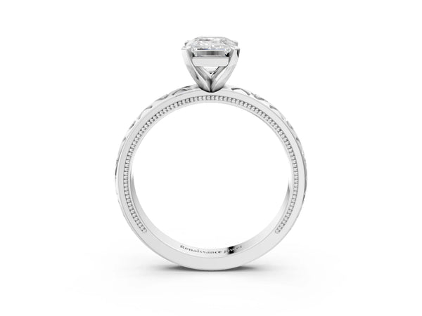 Sterling Silver Emerald Cut Solitaire Engagement Ring Setting with XO Engraved Band