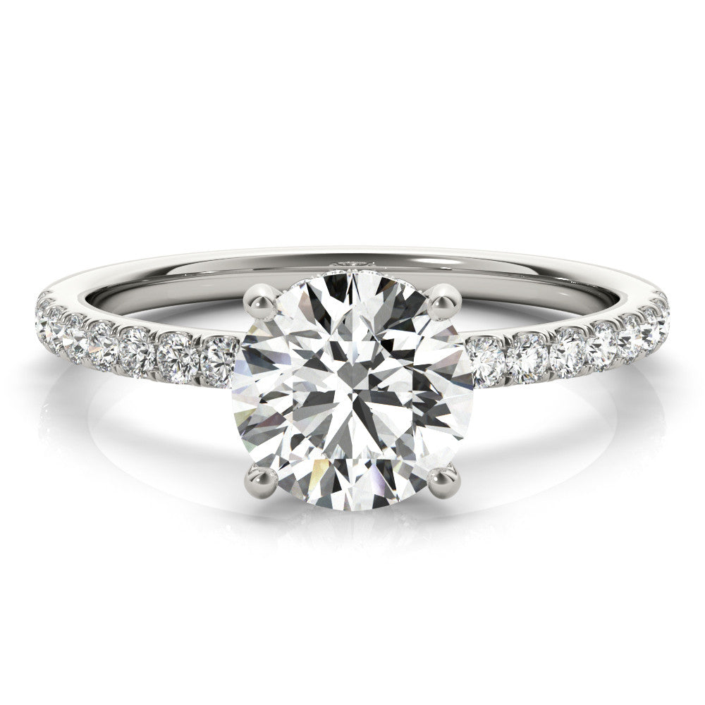 Silver Emerald Solitaire Diamond Pavé Band with Four-Prong Setting