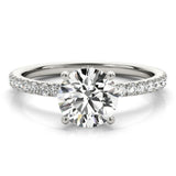 14K White Gold 2.06 Carat D VVS1 Round Solitaire Diamond Pavé Band with Four-Prong Setting