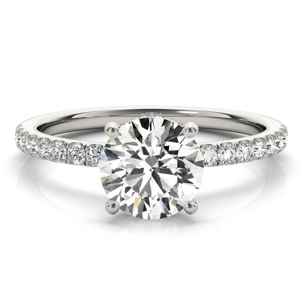 14K White Gold 6.09 Carat F VS1 Princess Solitaire Diamond Pavé Band with Four-Prong Setting