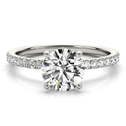 Silver Emerald Solitaire Diamond Pavé Band with Four-Prong Setting