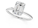 Silver Emerald Solitaire Diamond Ring with a Classic Band and Four-Prong Setting 1