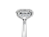 Silver Emerald Solitaire Diamond Ring with a Classic Band and Four-Prong Setting 5