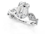 Silver Emerald Solitaire Twist Band with Leaf Prong Setting 2