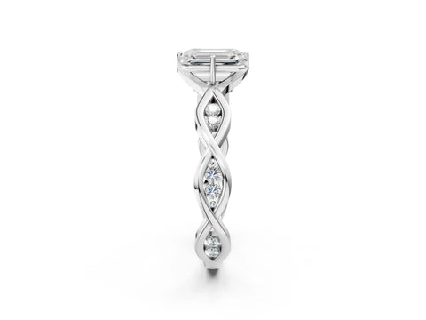 Silver Emerald Solitaire Twist Band with Leaf Prong Setting 3