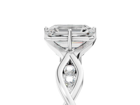 Silver Emerald Solitaire Twist Band with Leaf Prong Setting