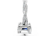 Silver Emerald Solitaire Twisted Pave Diamond Ring with Four-Prong Setting