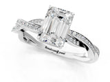 Silver Emerald Solitaire Twisted Pave Diamond Ring with Four-Prong Setting_1