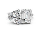 Silver Emerald and Heart Toi Moi Ring with Prong Setting and Pave Band 1