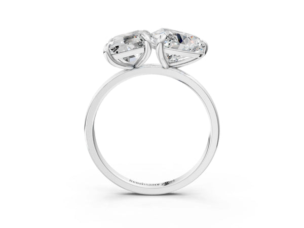 Sterling Silver Emerald Cut and Heart-Shaped Laboratory-Grown Diamond Toi et Moi Engagement Ring