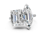 Silver Emerald and Marquise Toi Moi Ring with Prong Setting and Micro Pave Band