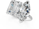 Silver Emerald and Marquise Toi Moi Ring with Prong Setting and Pave Band 1
