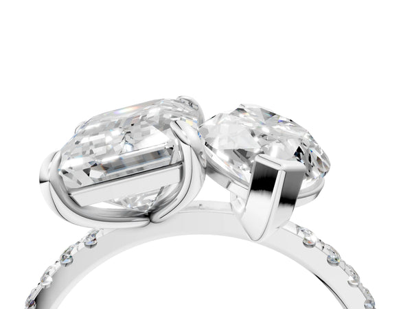 Sterling Silver Emerald Cut and Marquise Lab-Grown Diamond Toi et Moi Ring