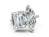 Silver Emerald and Marquise Toi Moi Ring with Prong Setting and Pave Band