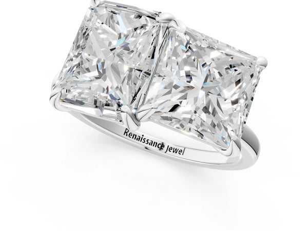 Sterling Silver Emerald Cut and Princess Cut Lab-Grown Diamond Toi et Moi Ring