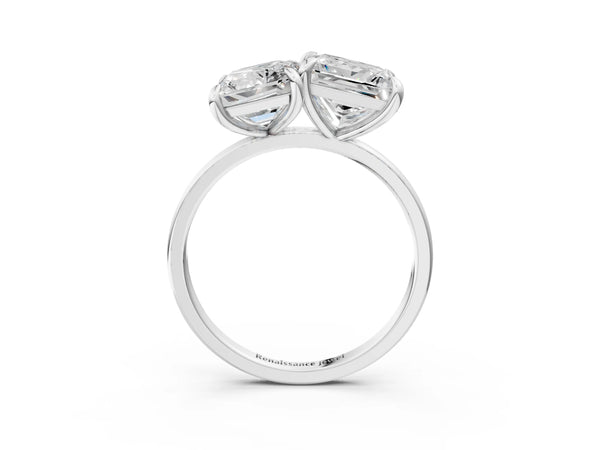 Sterling Silver Emerald Cut and Princess Cut Lab-Grown Diamond Toi et Moi Ring
