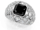 Silver Fancy Black Asscher Cut Brilliant Halo Pave Diamond Milgrain Ring_7
