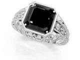 Silver Fancy Black Asscher Cut Brilliant Milgrain Filigree Diamond Ring with Square Prong Setting_7