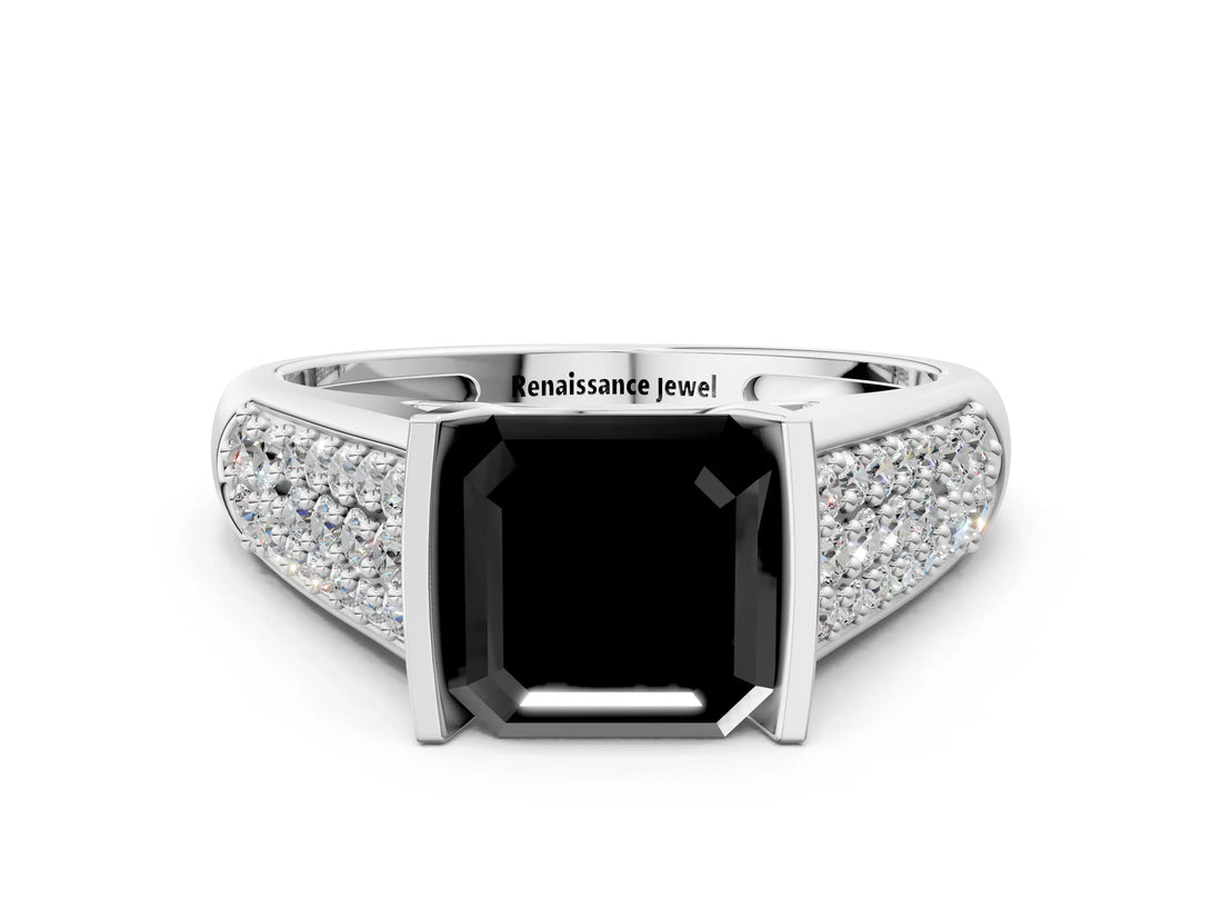 Silver Fancy Black Asscher Cut Cut Diamond Channel Set Pave Band with Tension Prong Setting_6