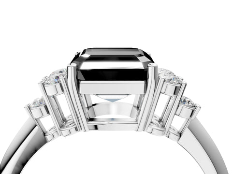 Silver Fancy Black Asscher Cut Cut Diamond Cluster Ring with Solitaire Band and Four-Prong Setting_34
