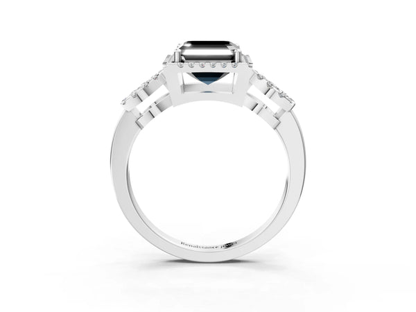 Sterling Silver Asscher Cut Pave Infinity Halo Engagement Ring Setting for Black Center