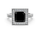 Silver Fancy Black Asscher Cut Cut Halo Pavé Diamond Ring_6