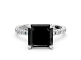 Silver Fancy Black Asscher Cut Diamond Brilliant Solitaire Ring with Pavé Band and Four-Prong Setting_30