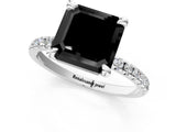 Silver Fancy Black Asscher Cut Diamond Brilliant Solitaire Ring with Pavé Band and Four-Prong Setting_31